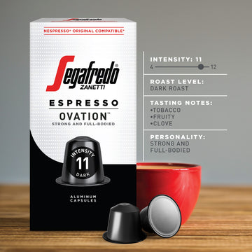 Segafredo Zanetti Espresso compact pieces - Dark Roast Aluminum Pods for Nespresso - Intensity 11 - 10 Count