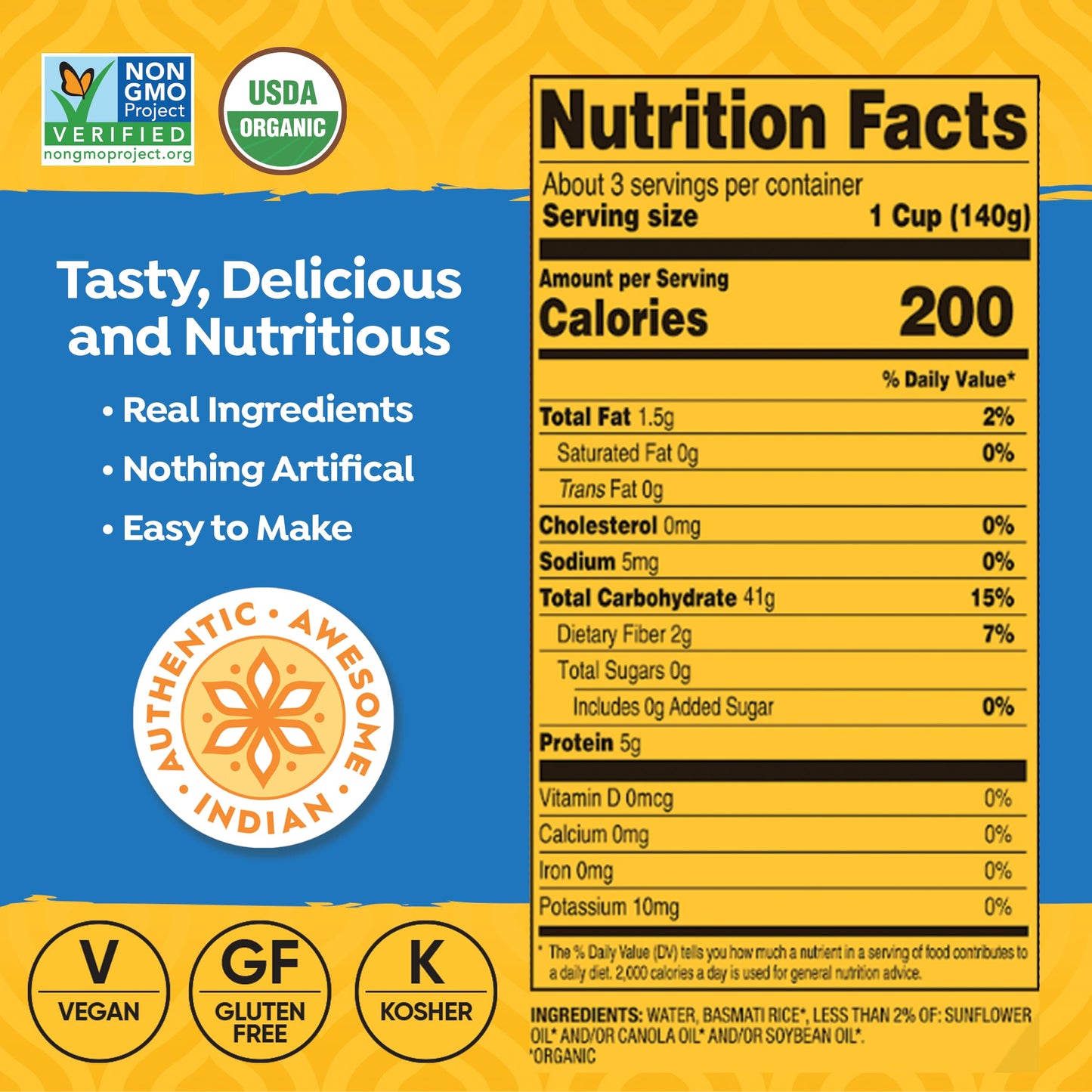 Tasty Bite Organic Basmati Rice, Family Size 16 Ounce, Ready to Eat, Microwavable, Vegan, Gluten-Free (Pack of 6)