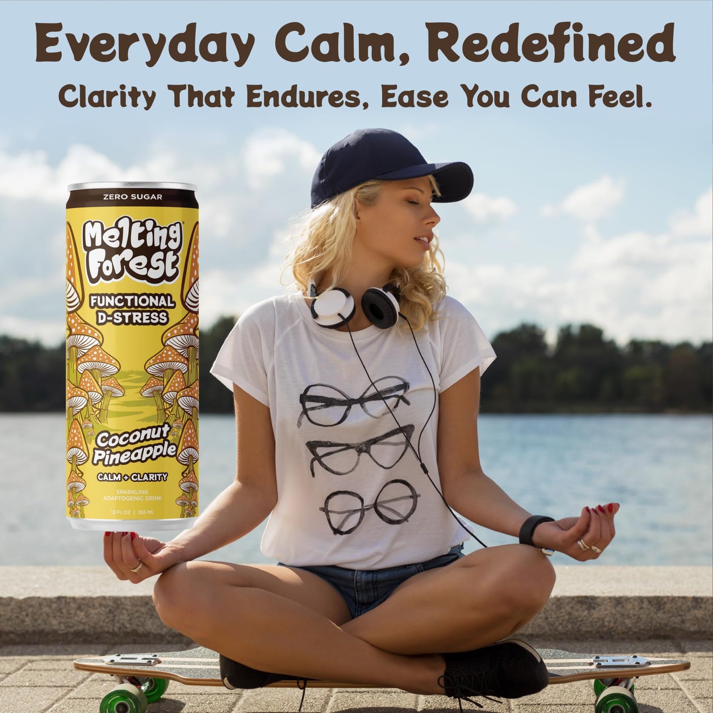 Melting Forest Mushroom D-Stress  Sparkling Adaptogen Drink with L-Theanine  Lions Mane and Vitamin B  Zero Sugar  5 Calories  Coconut Pineapple (12-Pack)