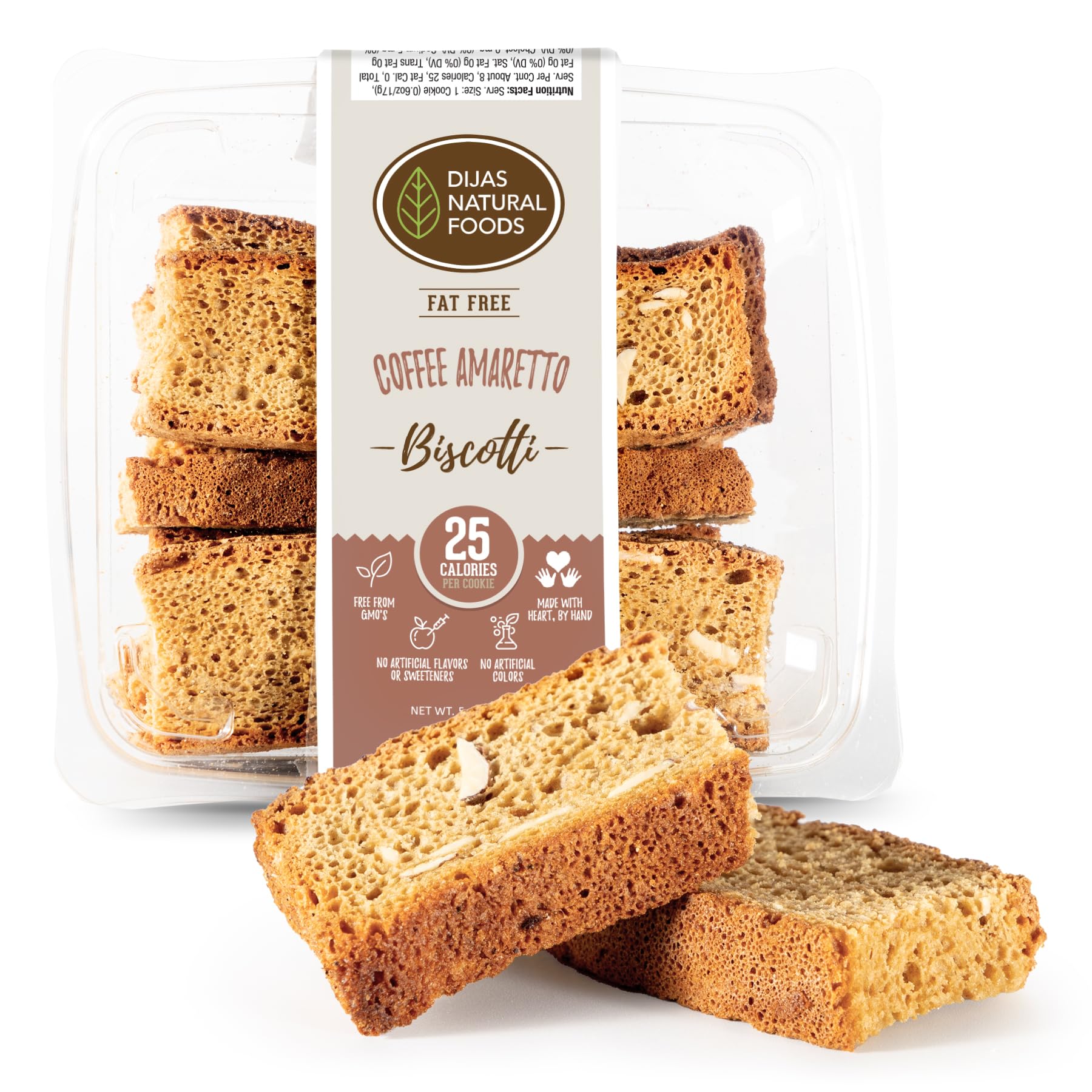 Dijas Natural Foods Crunchy Fat Free Biscotti Cookie, All Natural, 5 Ounces, Coffee Amaretto