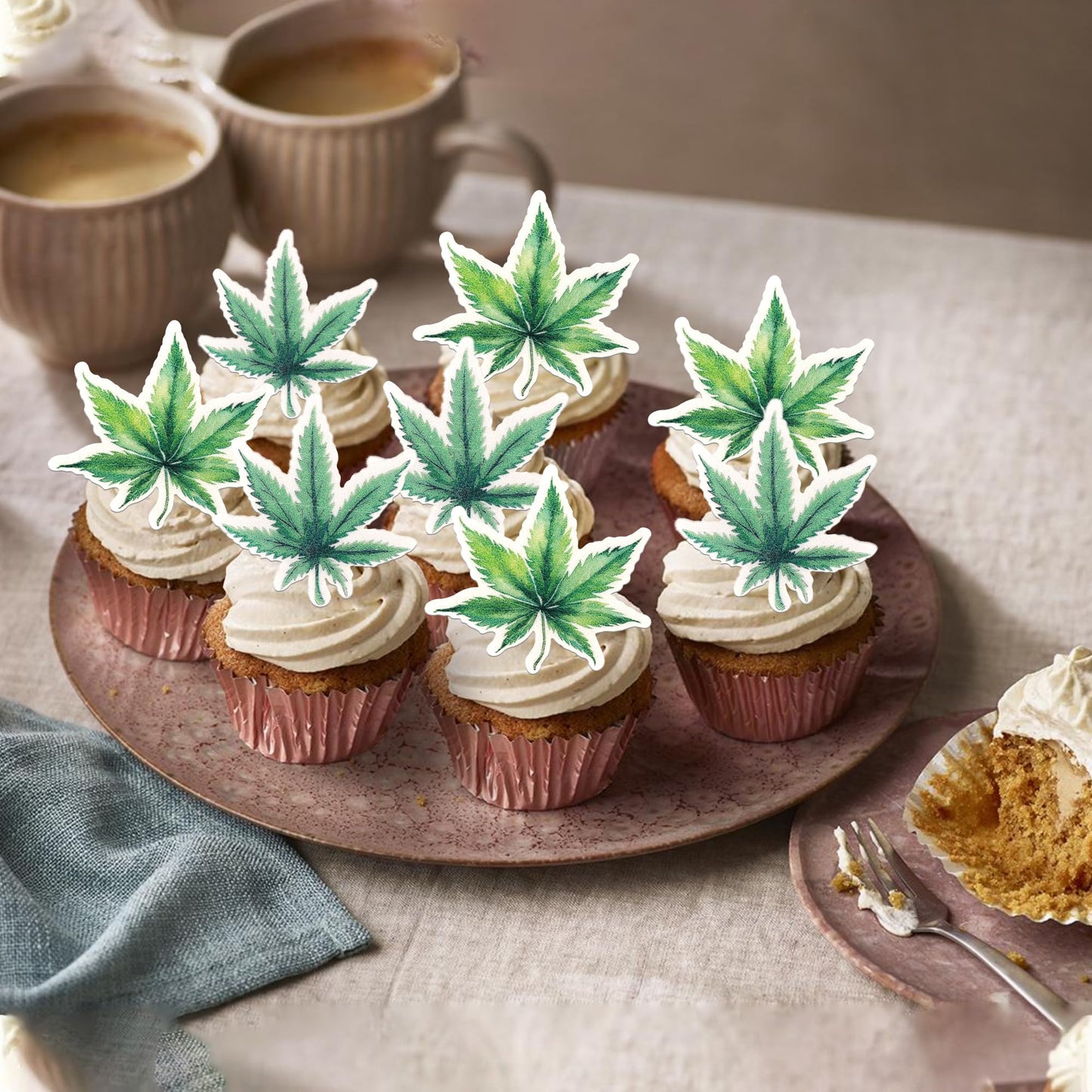 ZHUOWEISM Cupcake Toppers 60 PCS Edible Pot Leaf Design 8 Standard Size Birthday Party Decorations