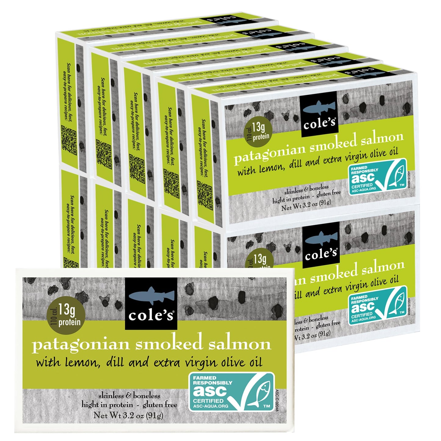 Coles Smoked Salmon Fillet with Lemon & Dill in Olive Oil, 3.2 oz, Pack of 10, 13g Protein