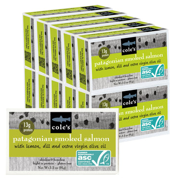 Coles Smoked Salmon Fillet with Lemon & Dill in Olive Oil, 3.2 oz, Pack of 10, 13g Protein