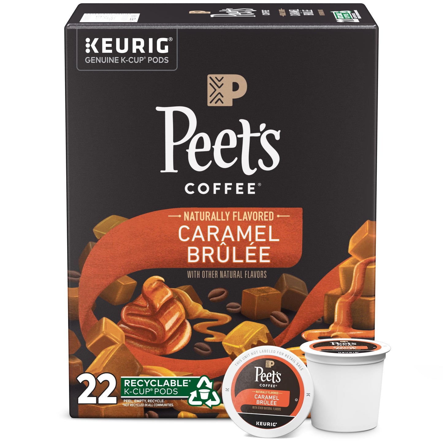 Peets Coffee Flavored Light Roast K-Cup Pods - Caramel Brûlée, 22 Count