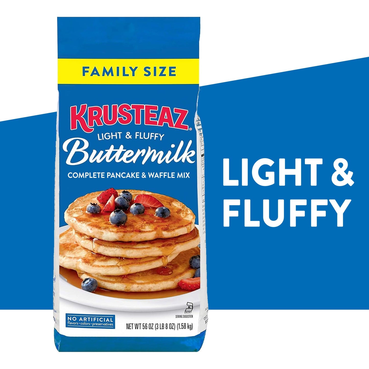Krusteaz Complete Buttermilk Pancake and Waffle Mix, Light & Fluffy, 56 oz Bag
