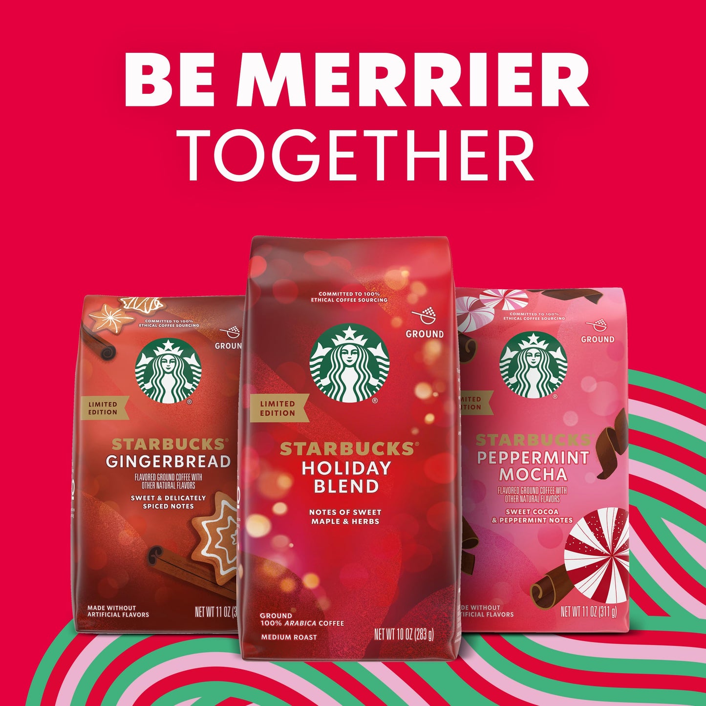 Starbucks Ground Coffee Peppermint Mocha 100% Arabica Limited Edition 17 Oz Brown