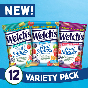 Welch'S Fruit Snacks, Variety Pack With Mixed Fruit, Berries 'N Cherries & Island Fruits, Gluten Free, Bulk Pack, 5Oz (Pack Of 1