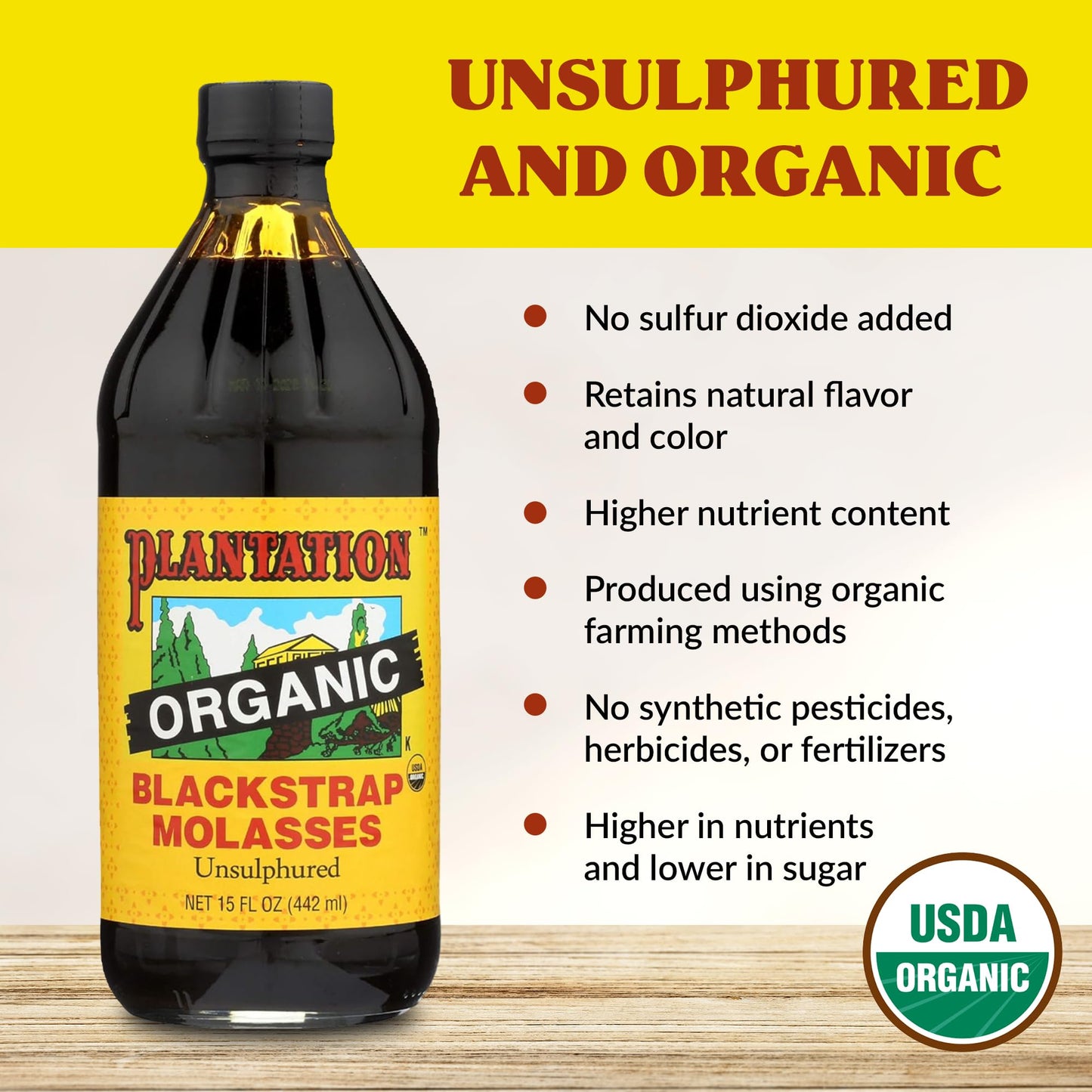 Plantation Organic Blackstrap Molasses, 15 Oz, 4 Pack