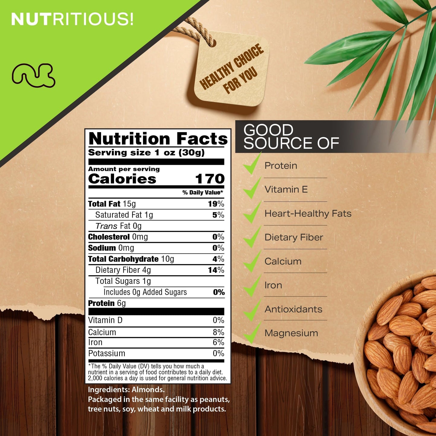 Nut Cravings Raw Whole Almonds, Unsalted, 5 LB Bulk Nuts, Kosher, Resealable Bag