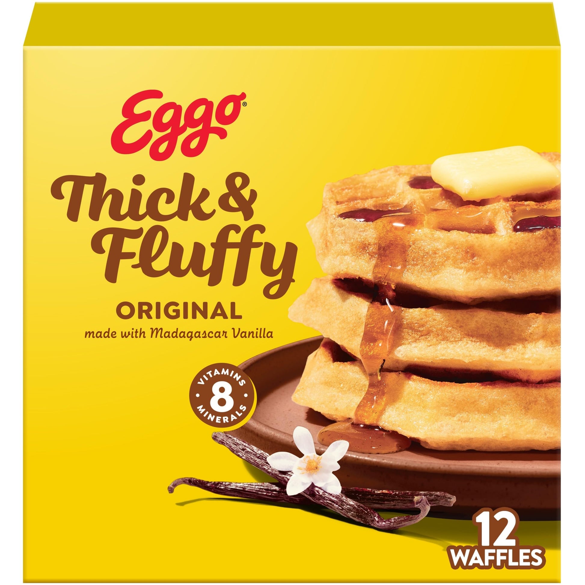 Eggo Thick and Fluffy Frozen Waffles, Frozen Breakfast, Breakfast Food, Family Pack, Original, 23.2oz Box (12 Waffles)
