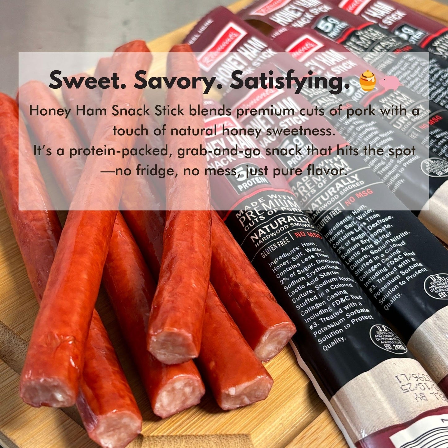 Jerky.Com Honey Ham Pork Jerky Snack Sticks 26 Pack (24 + 2 Bonus) | 5G Protein, 90 Calories, Gluten-Free, Individually Wrapped, Keto Friendly, Low Carb Snack | Delicious Sweet & Savory Jerky Meat Sticks | Gifts For Men
