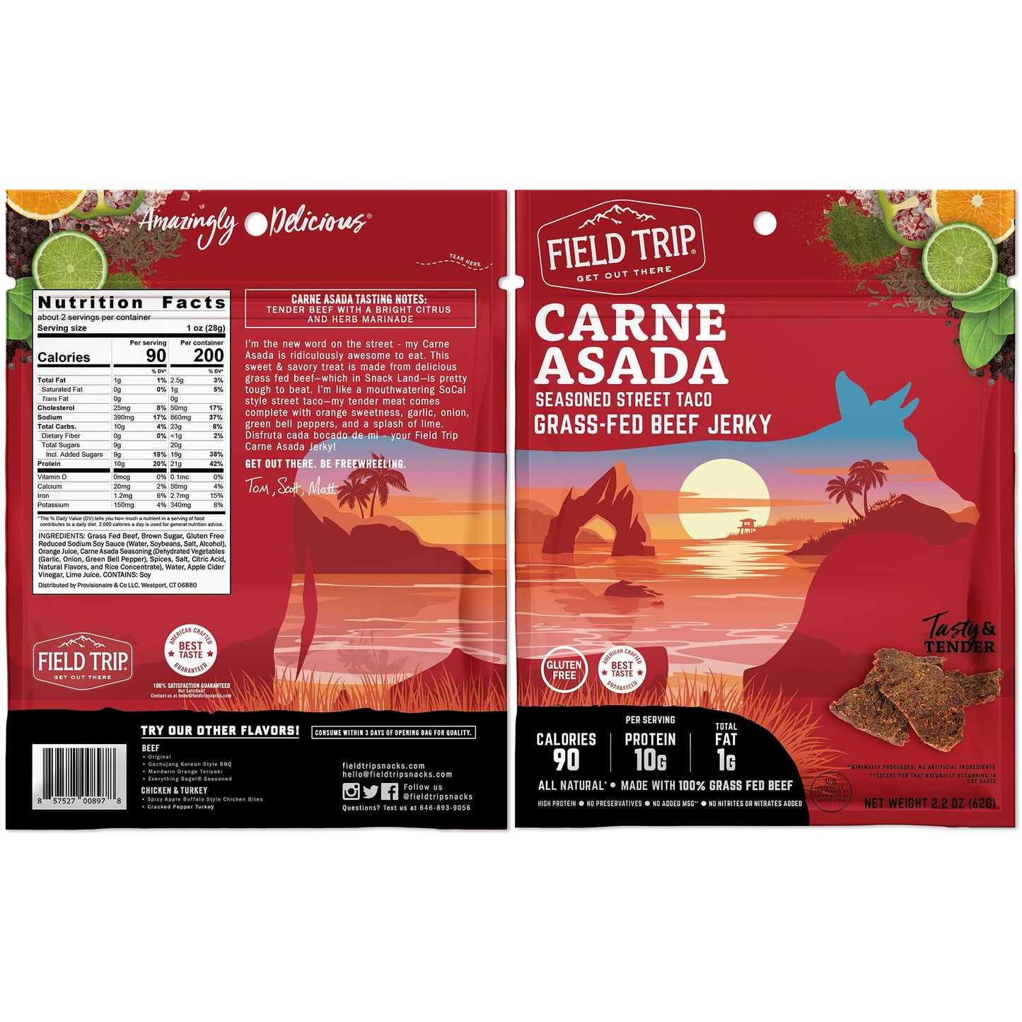 Field Trip Grass Fed Beef Jerky, Healthy Gluten Free Snacks, All Natural, High Protein, Low Carb Snack With No Nitrates, 2.2Oz,