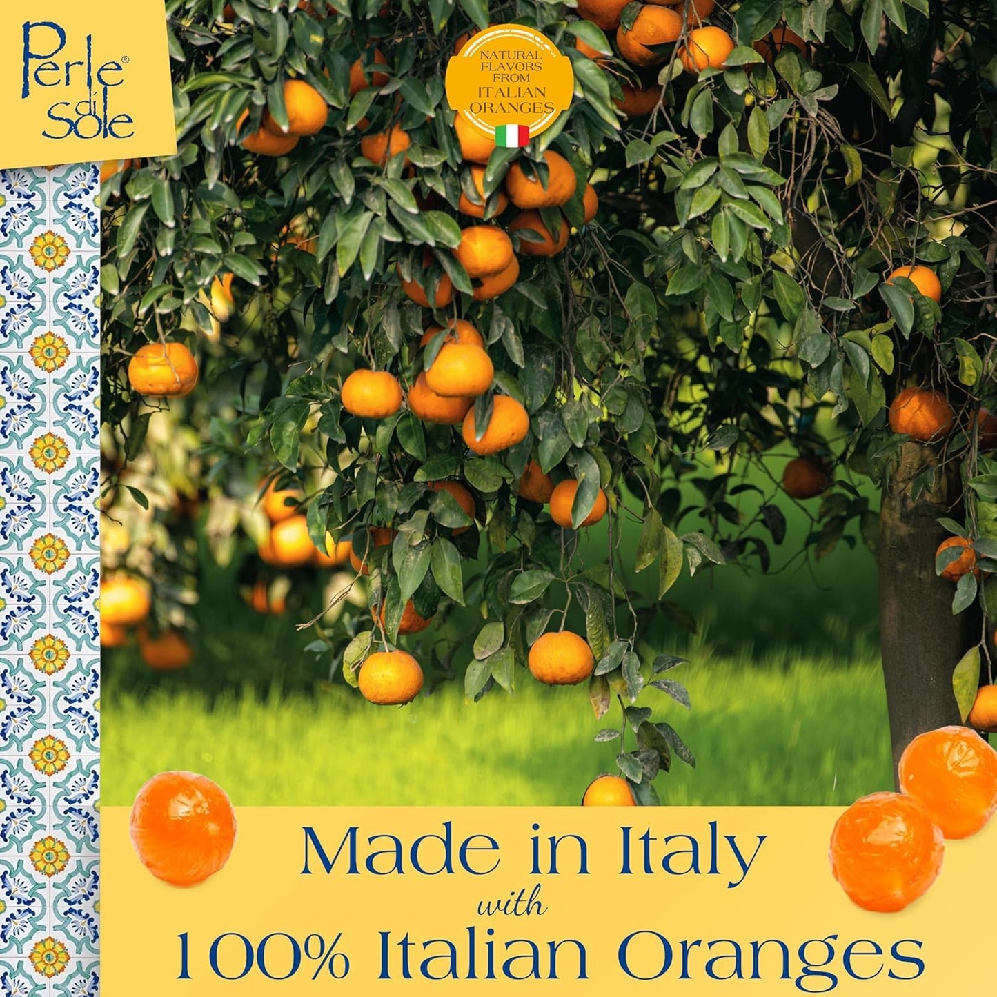 Perle di Sole Italian Hard Candy - Assorted Orange & Lemon Drops with Fizzy Filling (17.6 oz | 500 g) Italian Candy Individually