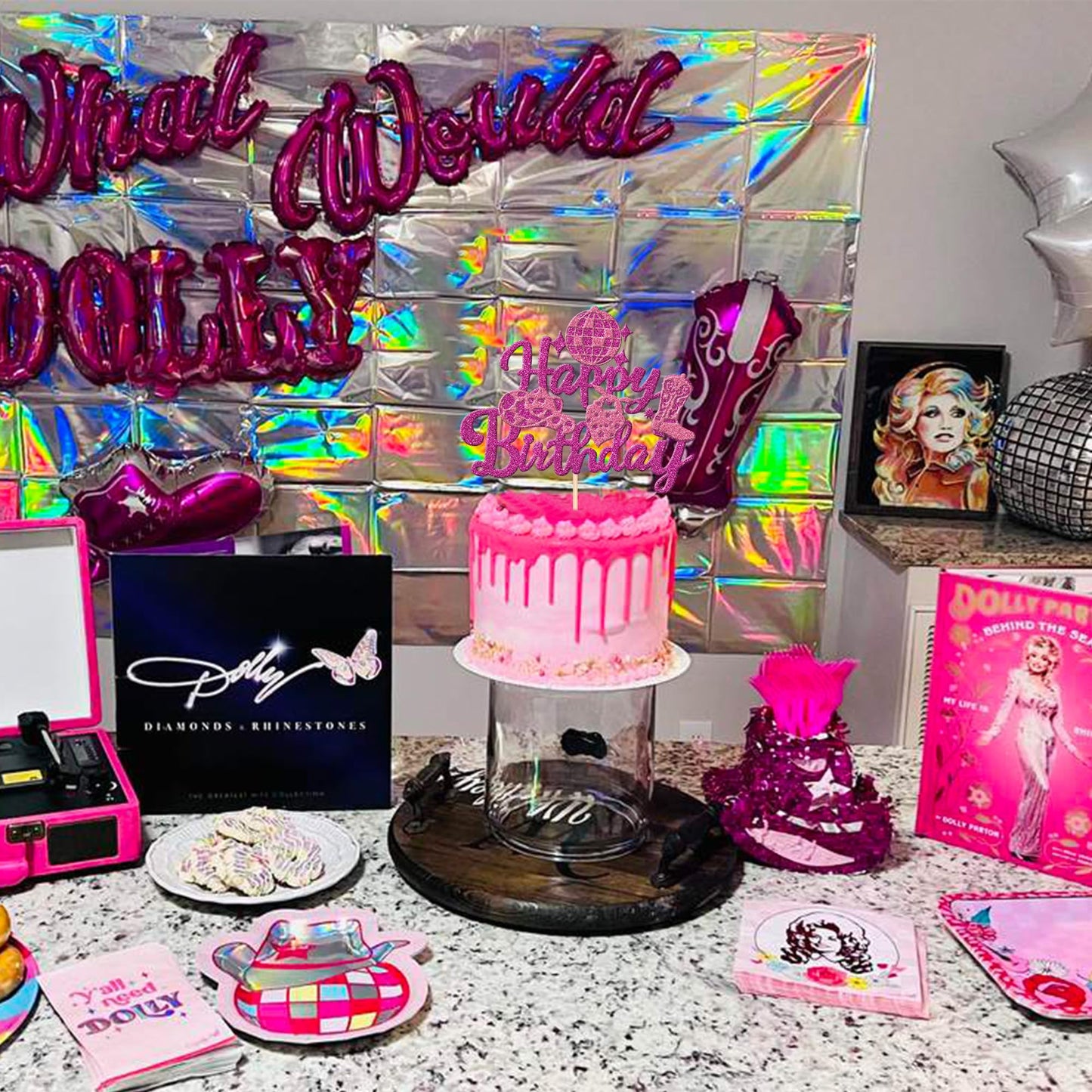 1 Pcs Cowgirl Happy Birthday Cake Topper Glitter Western Cowgirl Birthday Cake Pick Hat Boot Disco Cowgirl Cake Decorations For