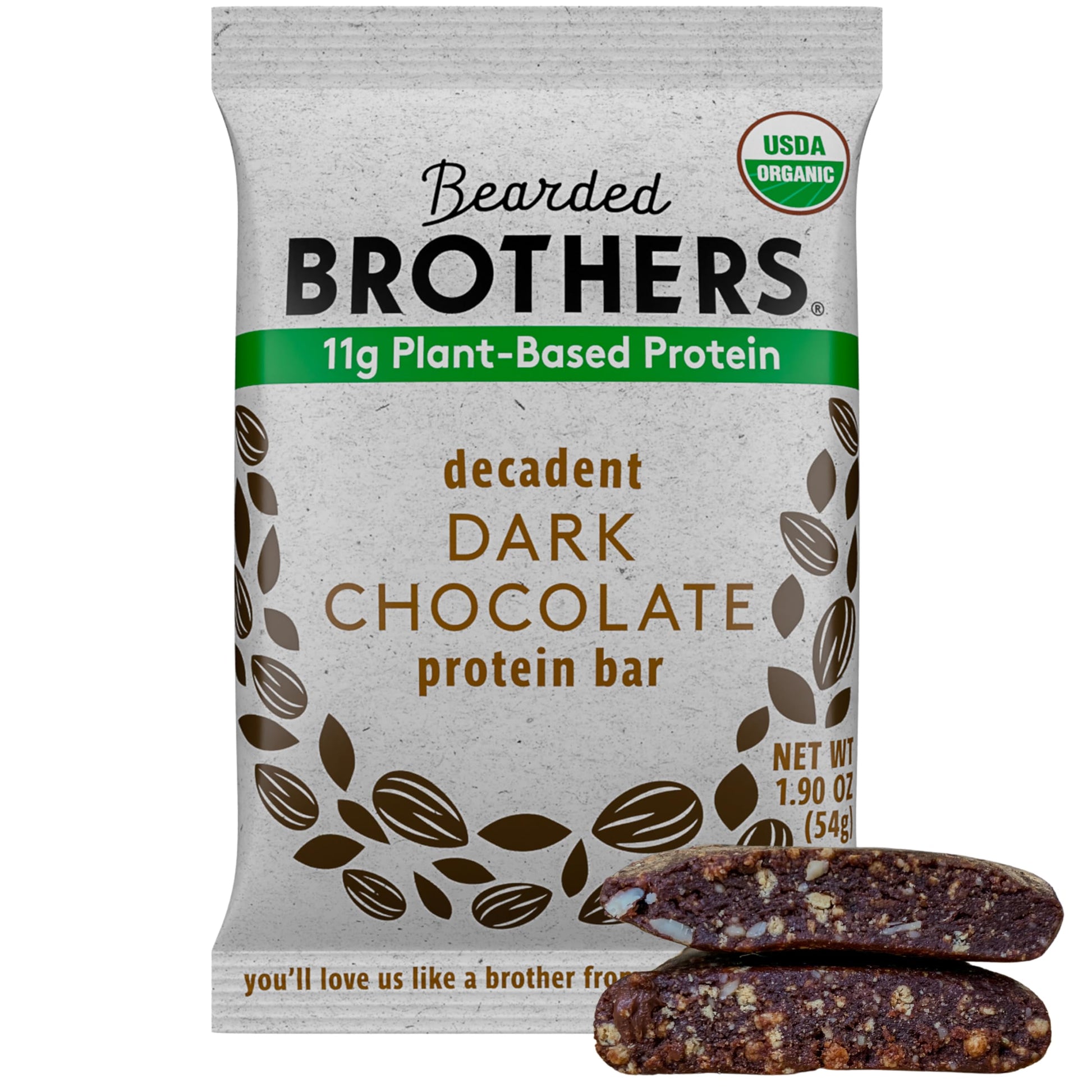 Bearded Brothers Organic Protein Bars, Dark Chocolate (10 Pack) - 11G Of Plant Based Protein Gluten Free Vegan, Non-Gmo Healthy Snacks For Mature-Themeds Good Source Of Fiber