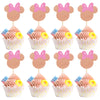 Arthsdite 24Pcs Mouse Inspired Cupcake Toppers with Pink Bow Rose Gold Glitter Mouse Cake Decorations for Baby Shower Wedding Ki