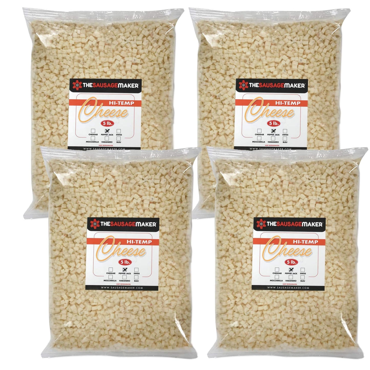 The Sausage Maker Hi-Temp Pepper Jack Cheese, 20 lbs, 1/4 Diced Cubes, Perfect for Sausage Making and Grilling