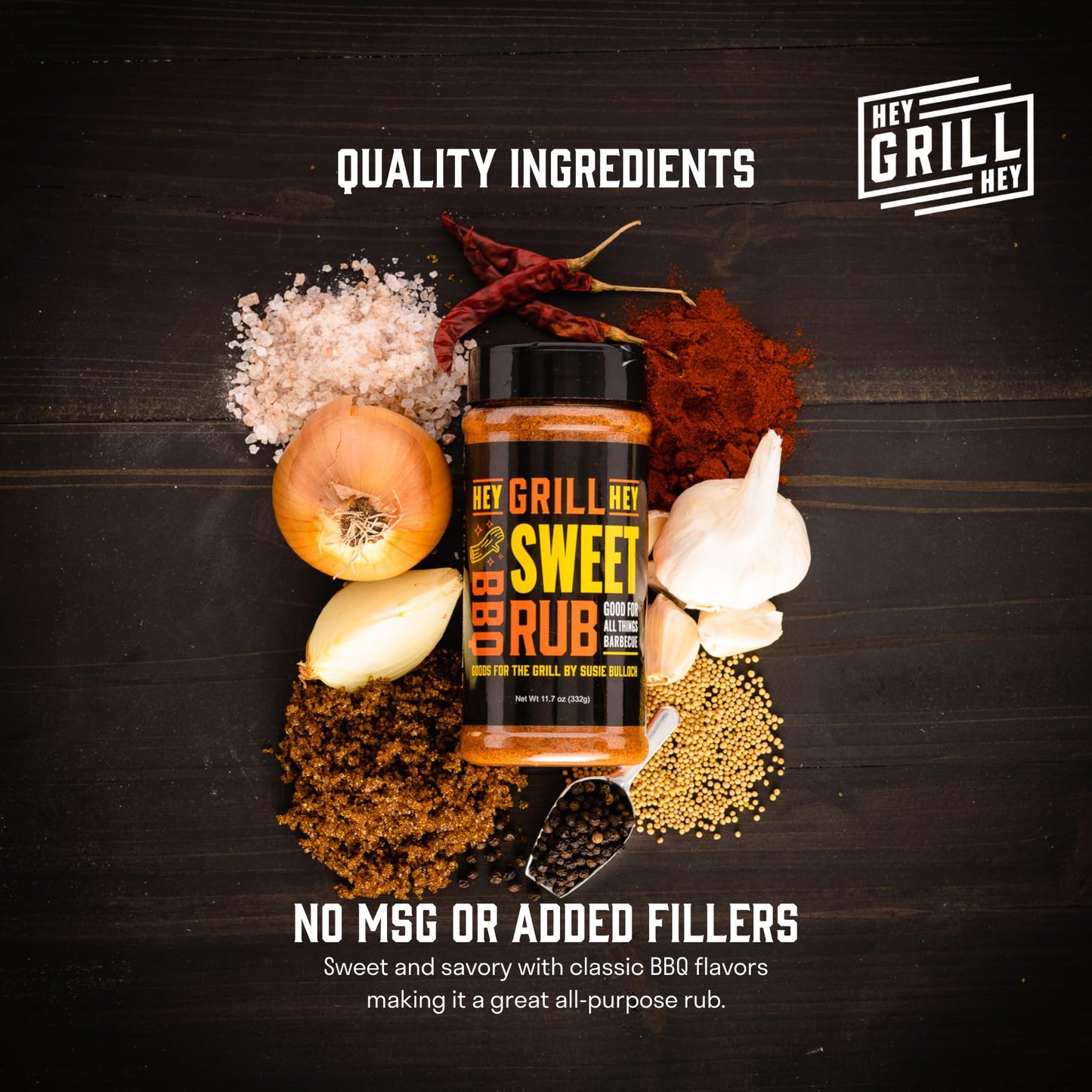 Hey Grill Hey Sweet Rub 11.7oz - Award-Winning All-Purpose BBQ Rub for Pork, Chicken, Beef, Fish & Veggies