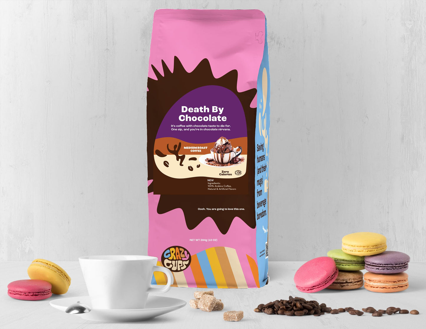 Crazy Cups Flavored Ground Chocolate Coffee, Death By Chocolate Coffee In 10 Oz Bag, For Brewing Flavored Hot Or Iced Coffee, 3 Pack