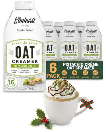 Elmhurst 1925 Pistachio Crme Oat Creamer - 16 Ounce (Pack of 6) Dairy-Free, Vegan, Kosher, Low Sugar, Shelf Stable Creamer Made 