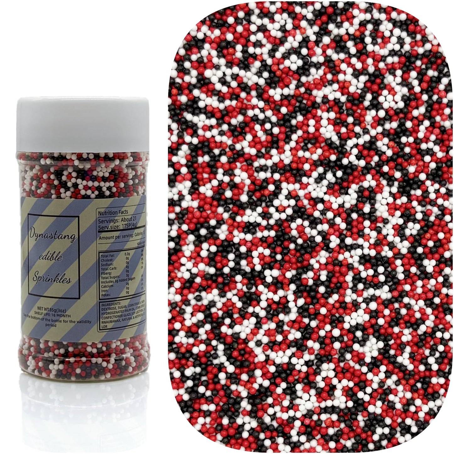 Dynastang 2mm Red & Black & White Pearls Sprinkles Edible Pearls Cake Decorating Stars Cake Decorations Cupcake Toppers Cookie D