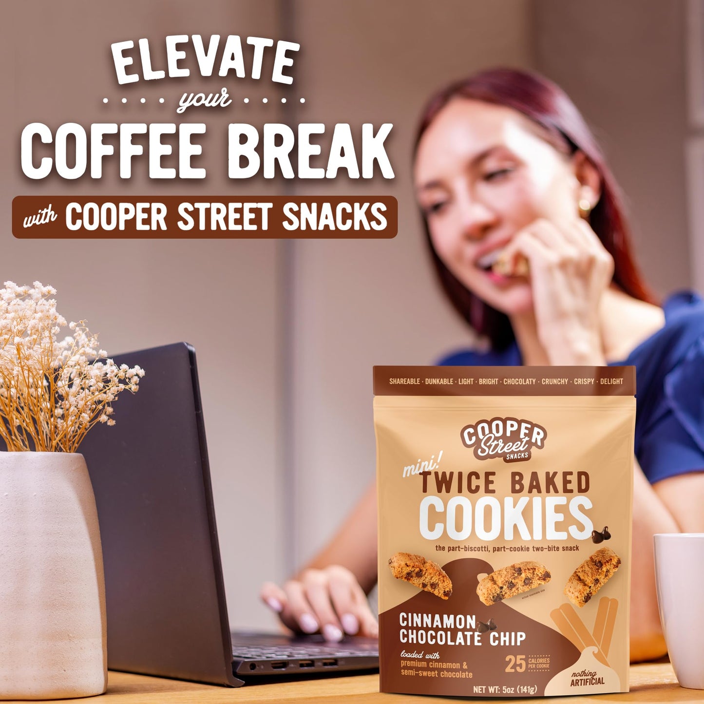 Cooper Street Cookies All Natural Twice Baked Crispy Cookie, Peanut & Dairy Free, Biscotti Style 5oz, Cinnamon Chocolate Chip (P