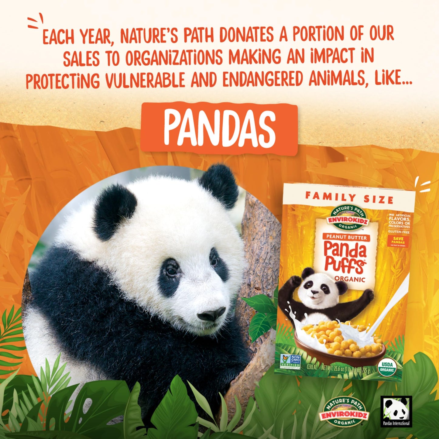 EnviroKidz Panda Puffs Organic Peanut Butter Cereal, 25.6 Ounce, Gluten Free, Non-GMO, EnviroKidz by Nature's Path