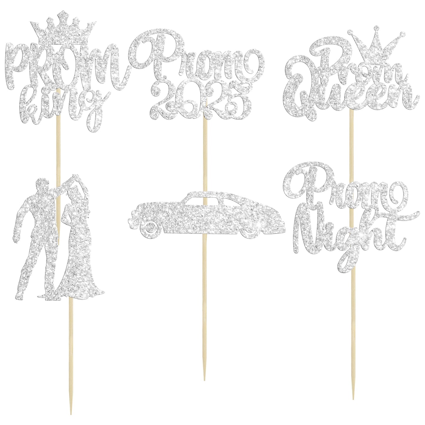 Gyufise 24Pcs Sliver Prom Cupcake Topper Prom Decorations For Party 2025 Prom Graduation Cupcake Topper 2025 Graduation Decorati