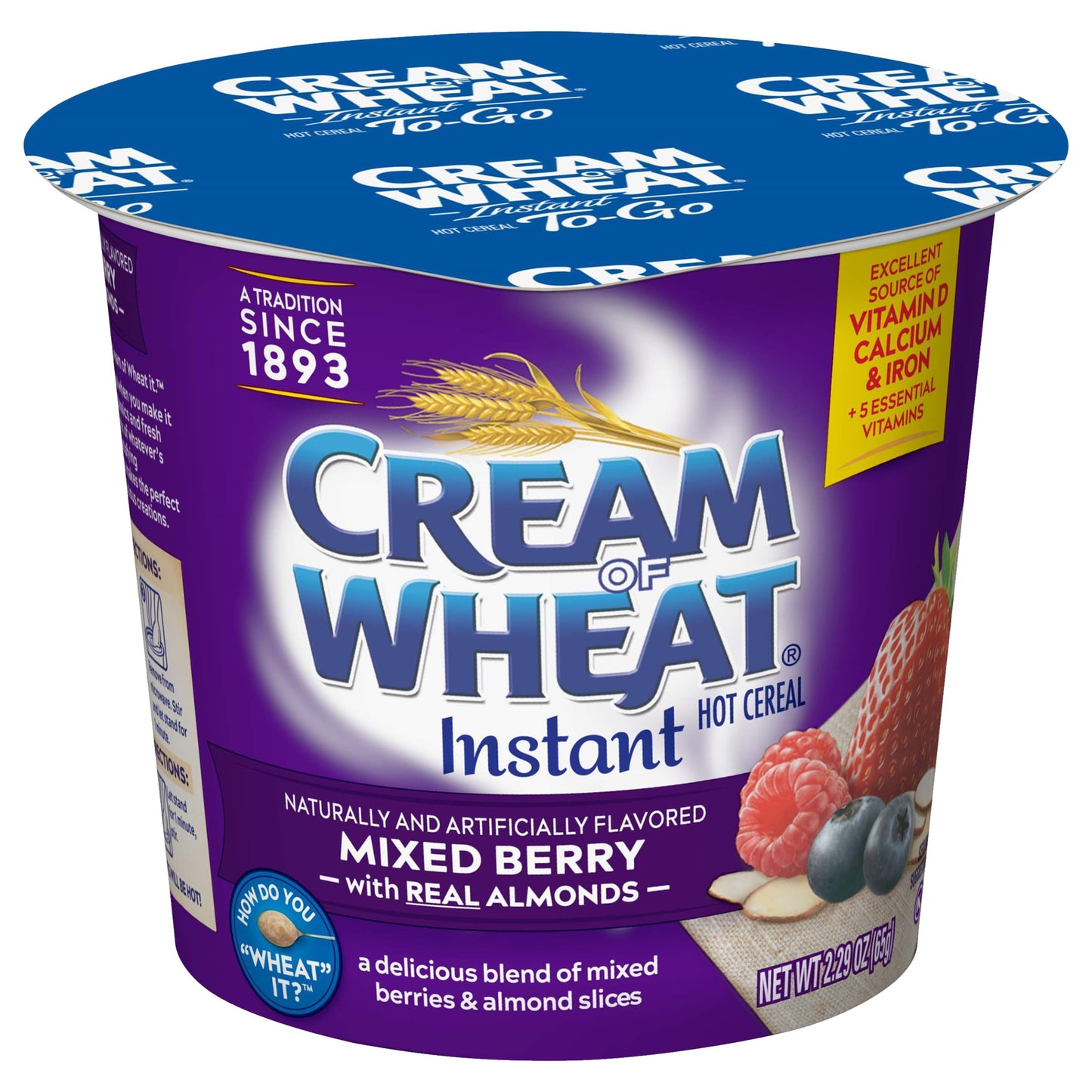 Cream of Wheat Instant Hot Cereal To-Go Cups, Mixed Berry with Almonds, 2.29 Ounce (Pack of 6)