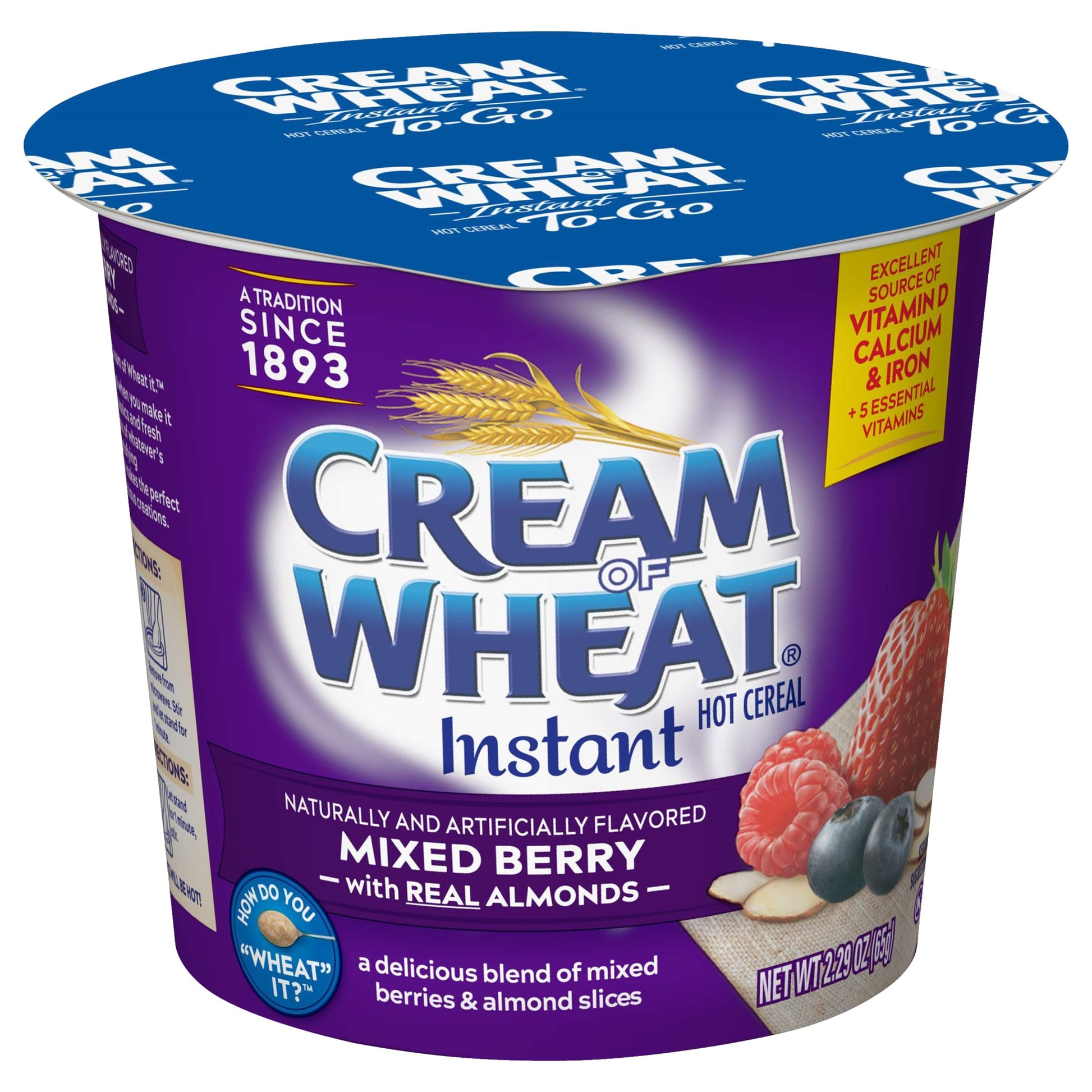 Cream of Wheat Instant Hot Cereal To-Go Cups, Mixed Berry with Almonds, 2.29 Ounce (Pack of 6)