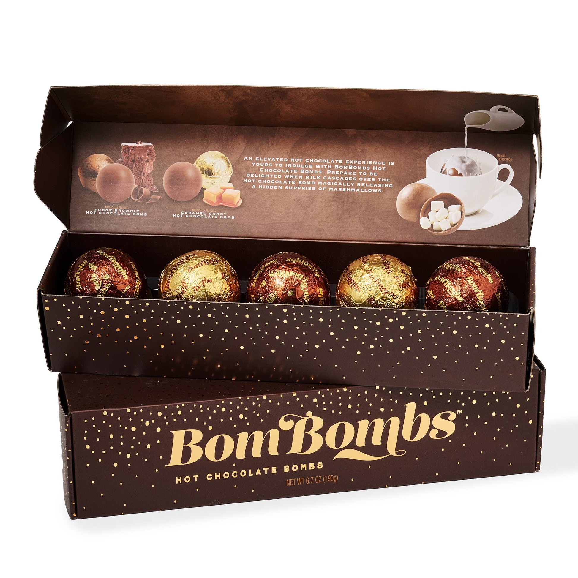Thoughtfully Hot Chocolate Bombs, Fudge Brownie & Caramel, Filled with Marshmallows, 5 Count, Chocolate