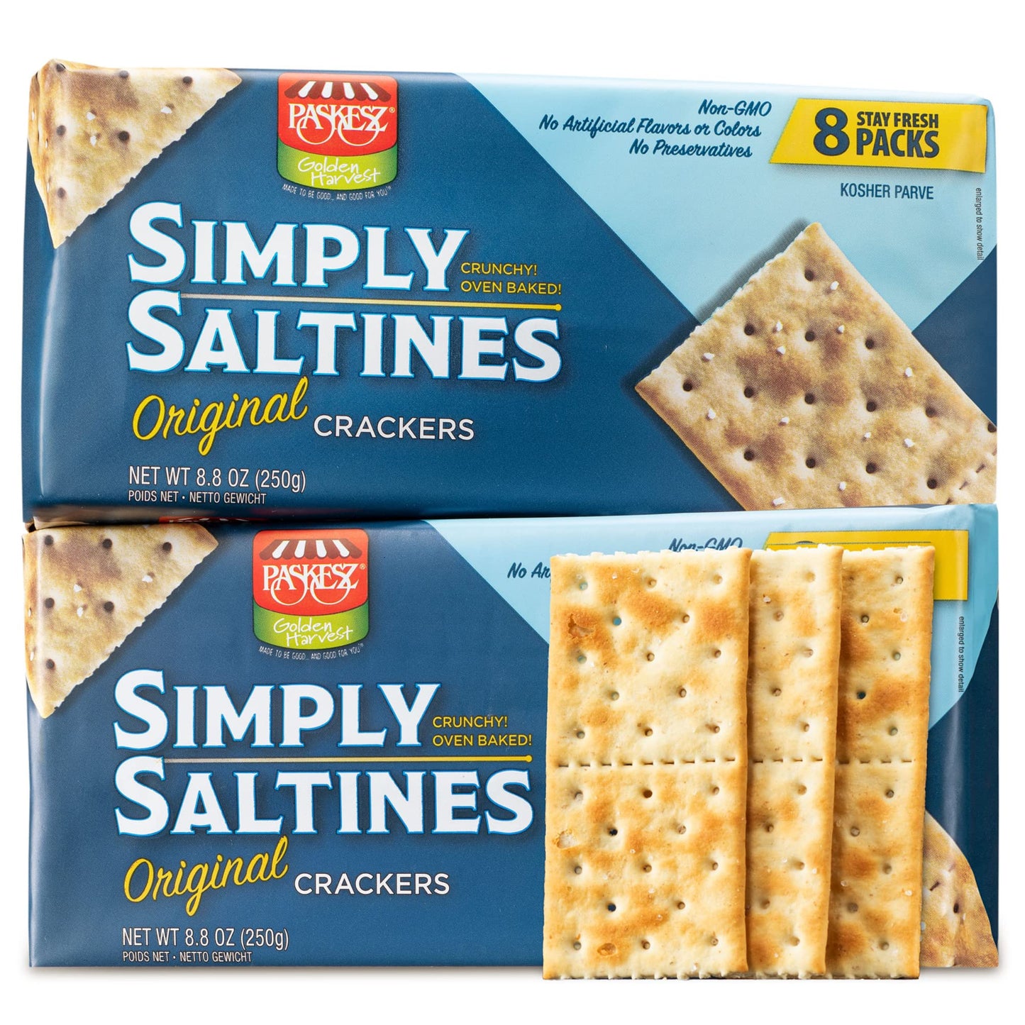 Paskesz Simply Saltines  Ers - Original Saltine  Ers - Light And Crispy Oven-Baked Soup  Ers, Ready To Dip, Non-Gmo, 8.8 Ounce - Pack Of 2