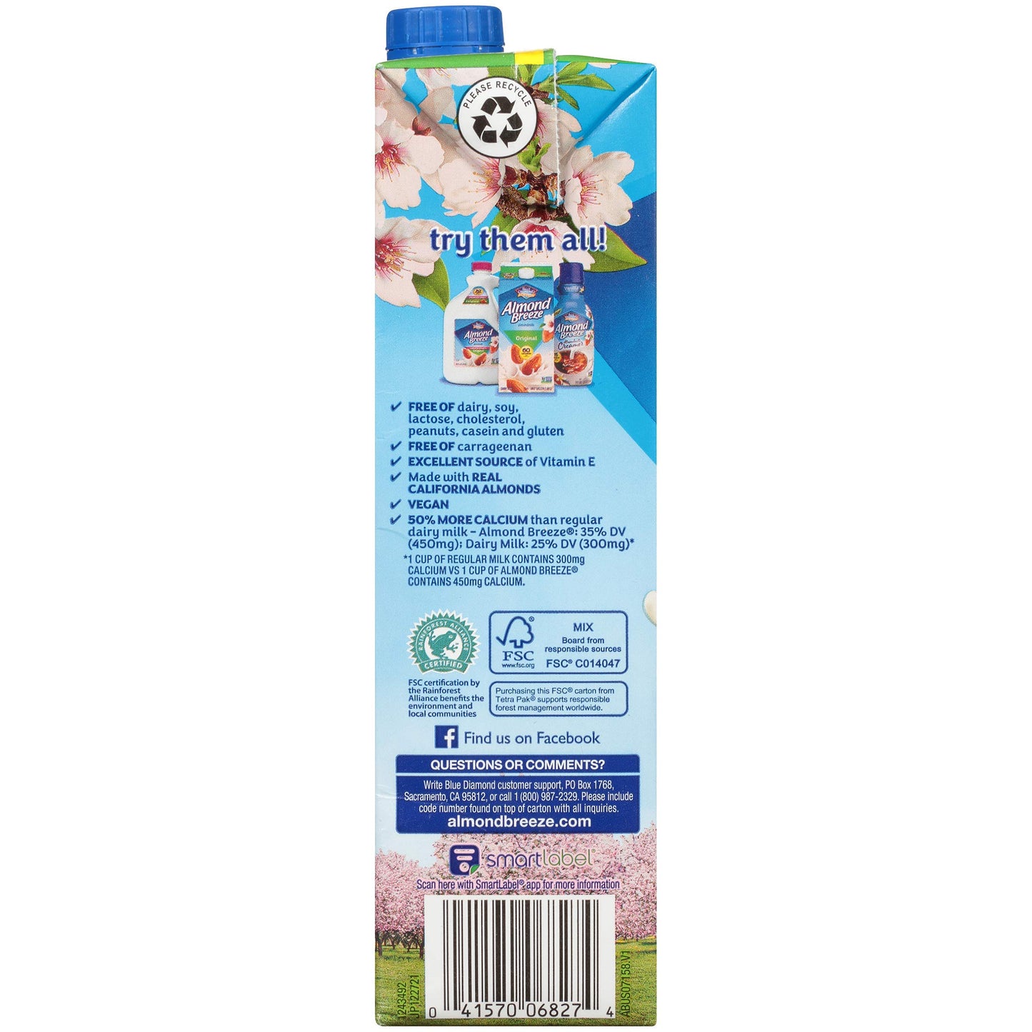 Almond Breeze Dairy Free Almondmilk, Original, 32 Fl Oz (Pack Of 12)
