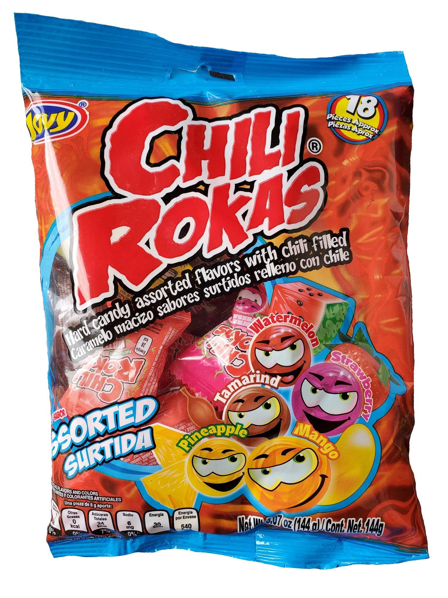Chili Rokas Revolcadas (18 Pieces, 3 Pack), Assorted Mexican Candies, Sweet And Sour Hard Candy Pieces, Mexican Party Supplies, Chili-Covered Snacks, Individually Wrapped Candies