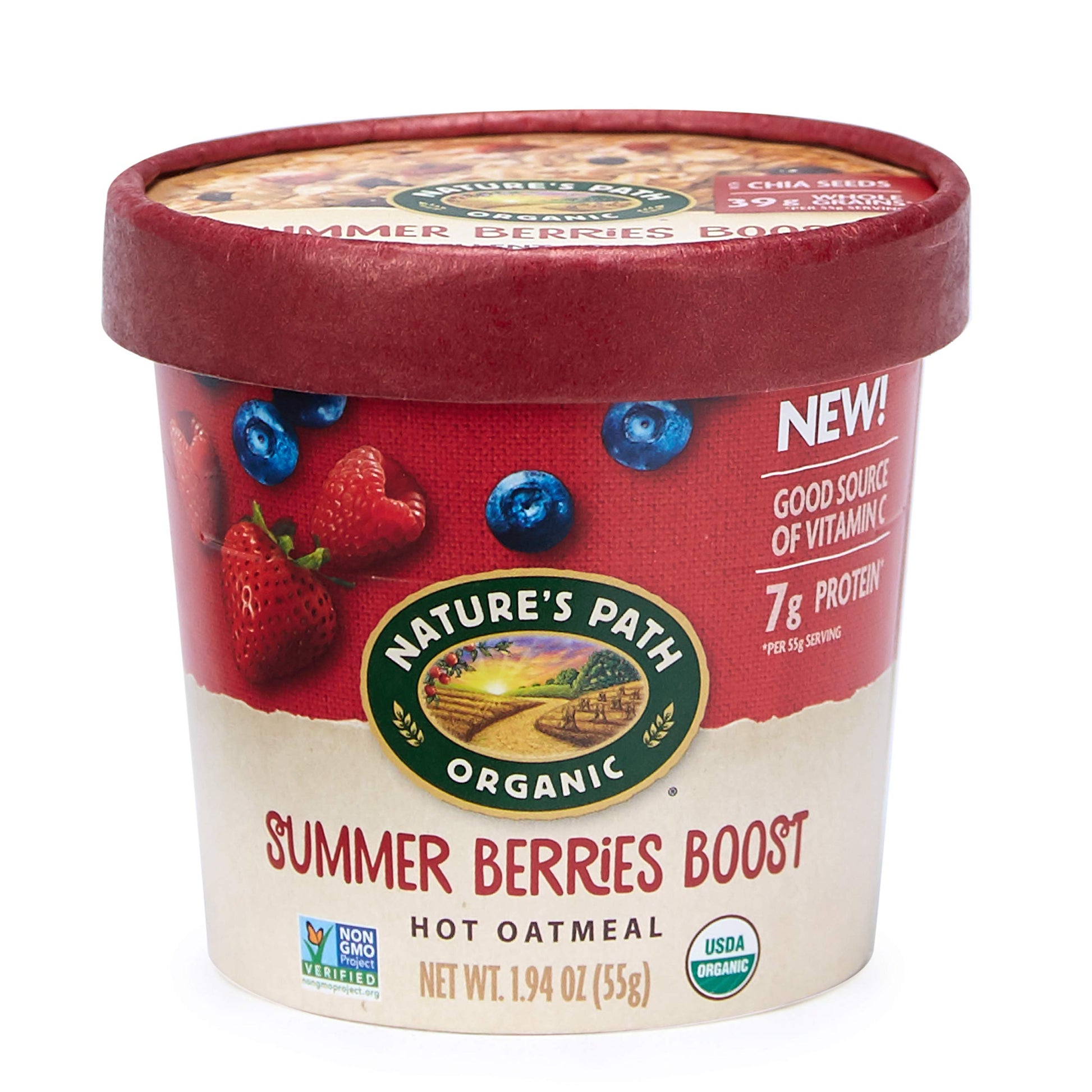 Nature's Path Organic Antioxident Rich Summer Berries Boost Instant Oatmeal Cup, Non-GMO, Vitamin C Rich, 7g Plant Based Protein
