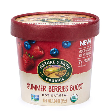 Nature's Path Organic Antioxident Rich Summer Berries Boost Instant Oatmeal Cup, Non-GMO, Vitamin C Rich, 7g Plant Based Protein