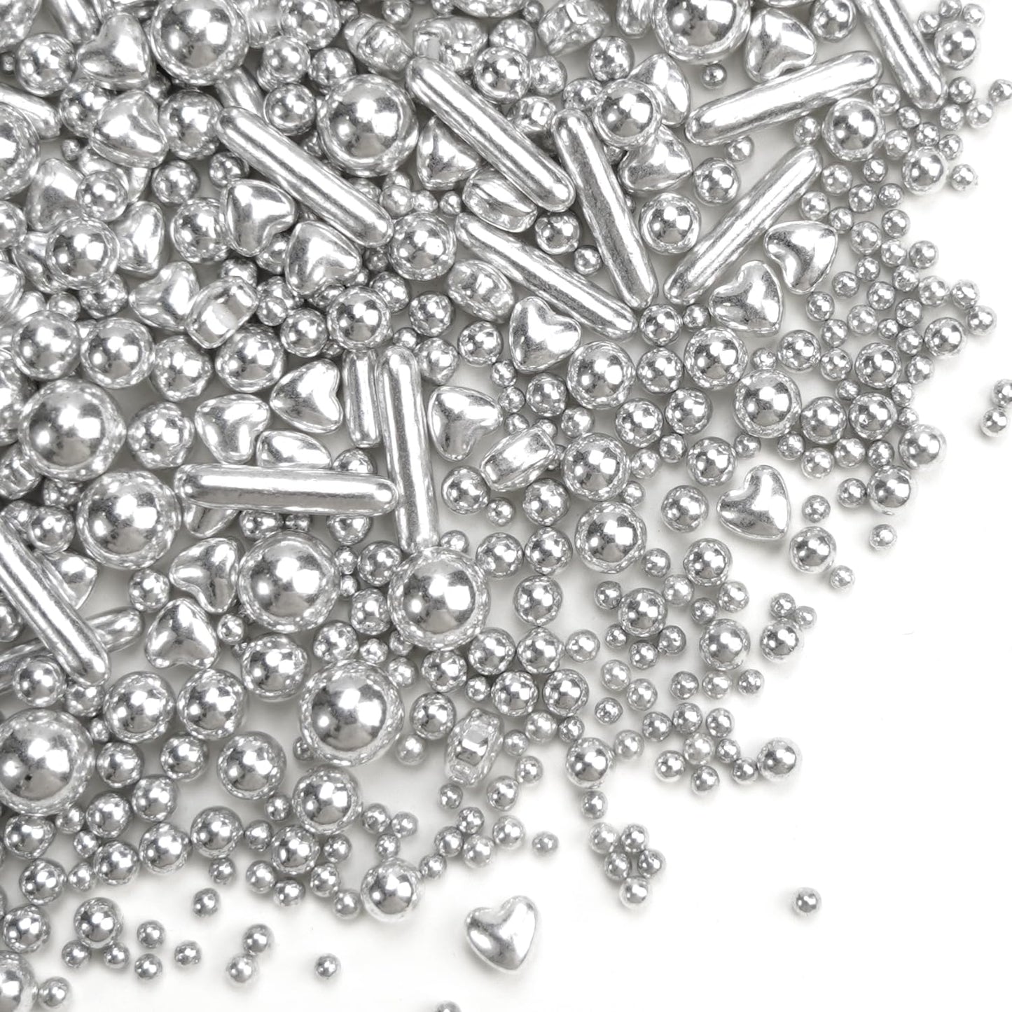 Dazzjoy Edible Silver Pearl Heart Rods Sprinkles, 130g/4.58oz, Mix Size, Silver Pearl Sprinkles for cupcake decorating, Cupcake 