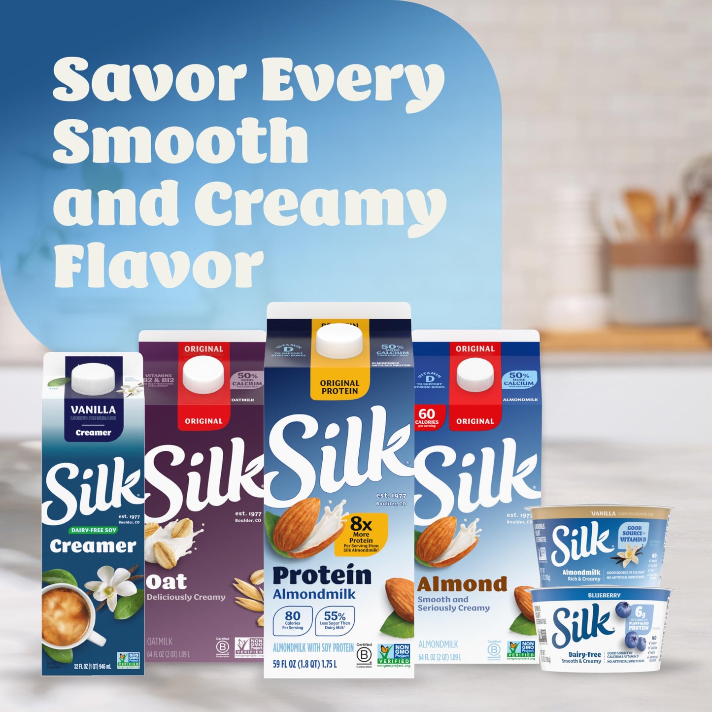 Silk Original Protein Almond Milk, Dairy Free, Gluten Free, Seriously Creamy Vegan Milk with 50% More Calcium than Dairy Milk, 5