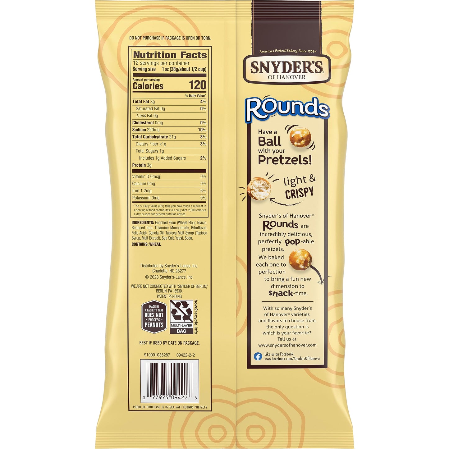 Snyder'S Of Hanover Pretzels, Rounds, Sea Salt, 12 Oz