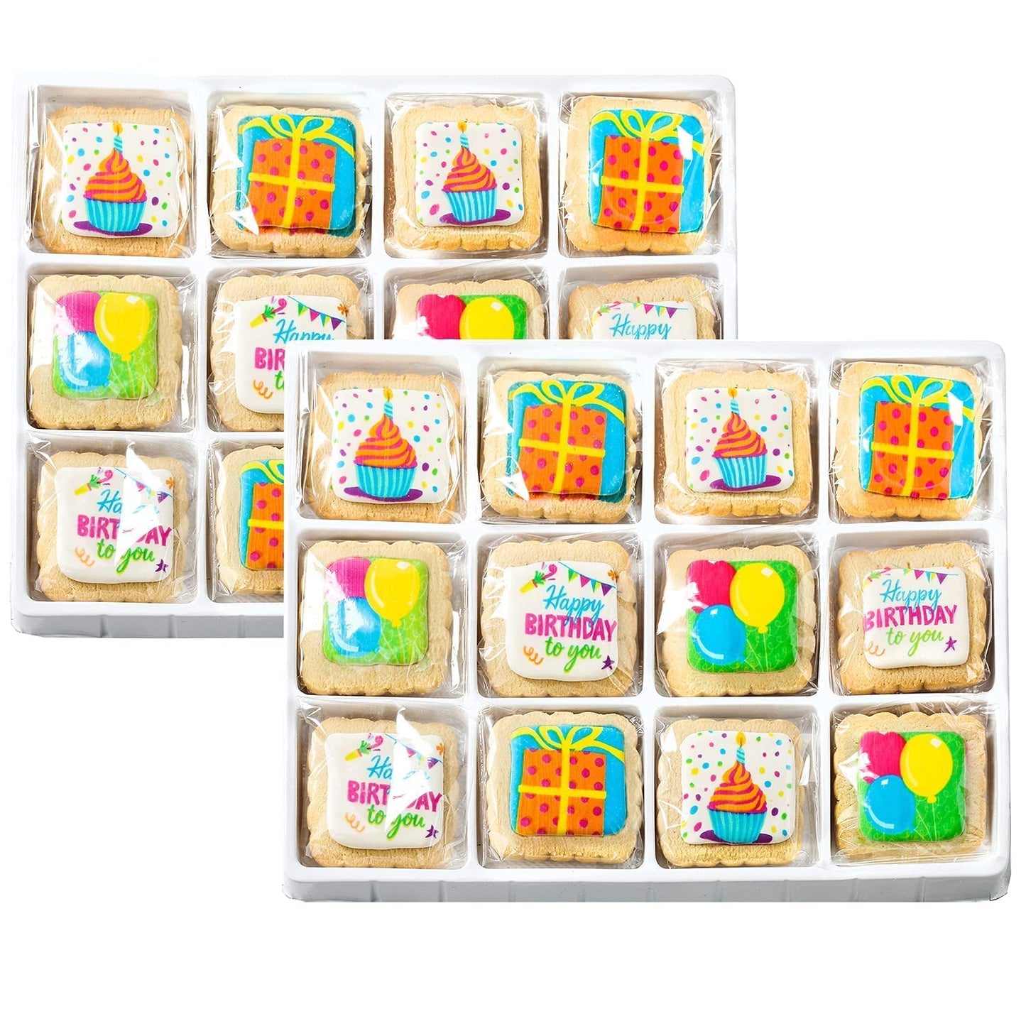Happy Birthday Cookies 24 Pack Individually Wrapped Party Favors Gift Basket For Kids Men Women | Decorated Sugar Cookie Gift Box | Nut Free