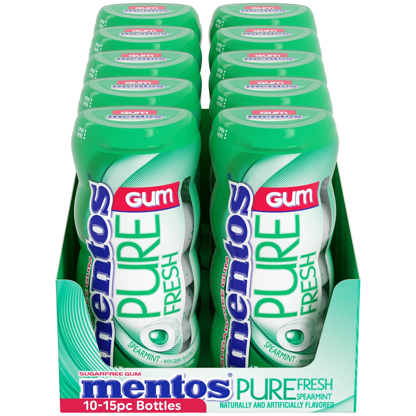 Mentos Pure Fresh Sugar-Free Chewing Gum with Xylitol, Spearmint, 15 Count (Bulk Pack of 10)