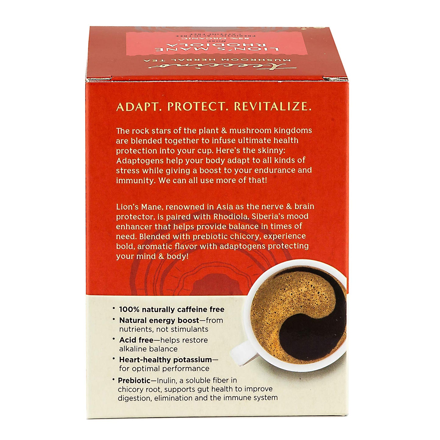 Teeccino Herbal Tea - Caffeine-Free Mushroom Adaptogenic - Lion’s Mane & Rhodiola - 10 Tea Bags - Lightly Sweetened with Dates & Figs