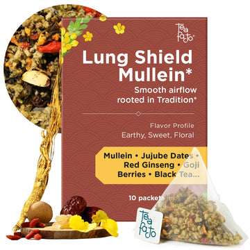 Tea Facto Lung Shield* Mullein Tea Bags - Whole Leaves Mullein Leaf Tea with 8 Herbs - 10 Packs