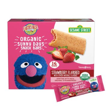 Earths Best Organic Kids Snacks, Sesame Street Toddler Snacks, Organic Sunny Days Snack Bars for Toddlers 2 Years and Older, Strawberry with Other Natural Flavors, 16 Bars Per Box