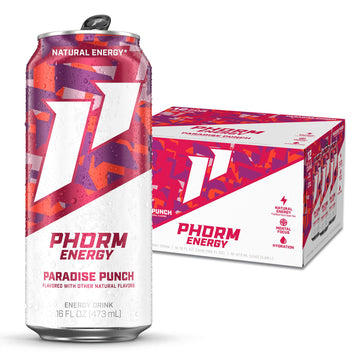 Phorm Energy Drink  Paradise Punch  200 Mg Natural Energy Blend From Green Tea  Sugar Free Carbonated Drink With Electrolytes & Vitamin B12  Dairy & Gluten Free  Vegan  16 Fl Oz Cans  12 Pack