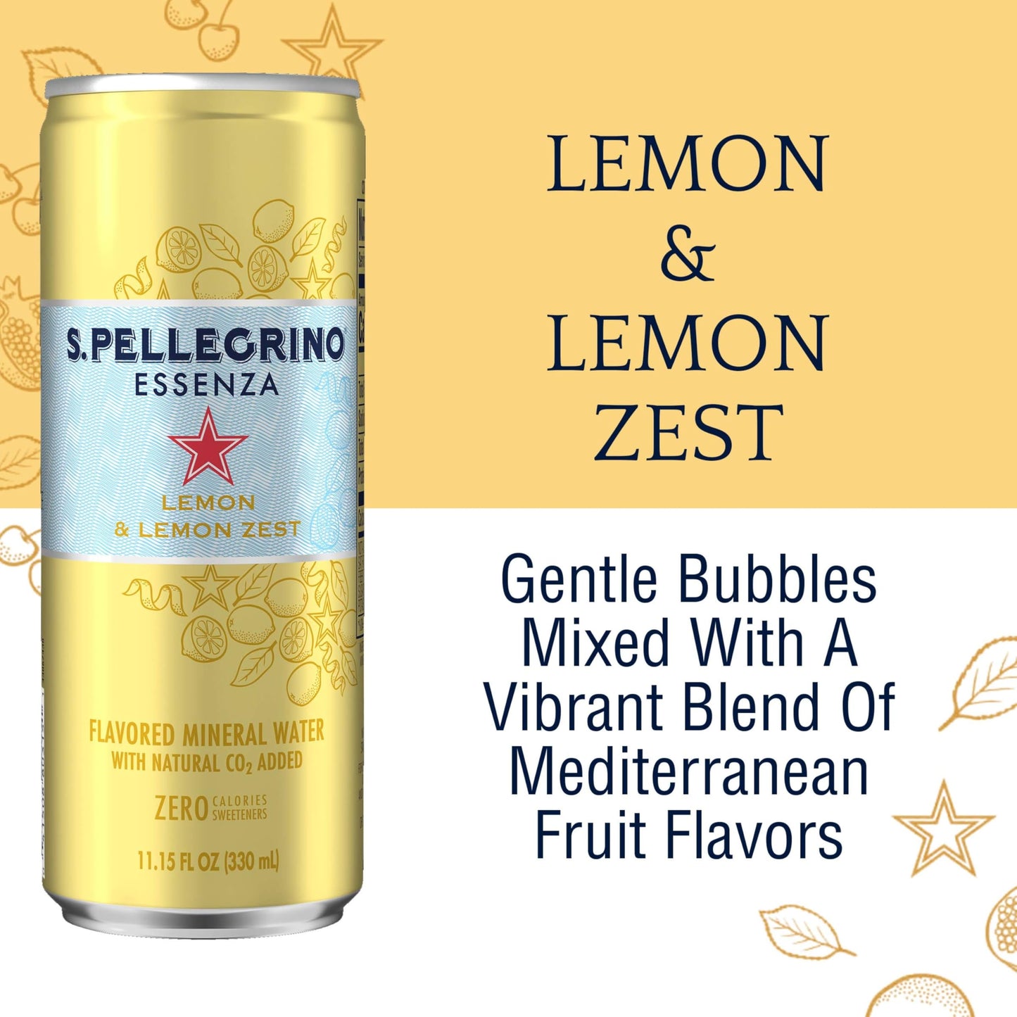 S.Pellegrino Essenza Lemon Lemon Zest Flavored Mineral Water, 11.15 Fl Oz. Cans (24 Count)