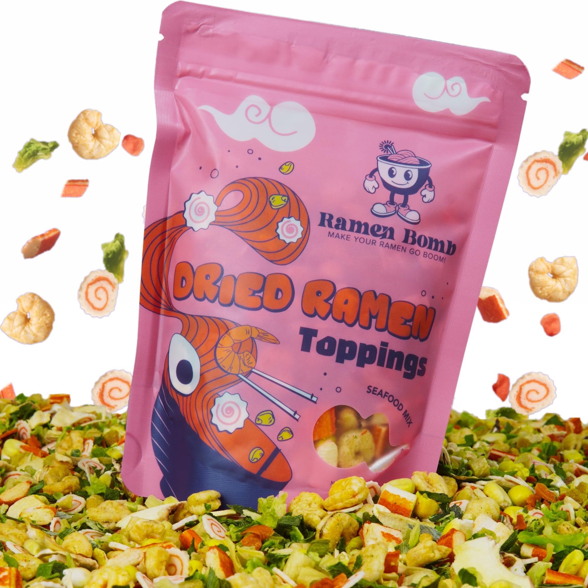 Dried Ramen Toppings - Seafood Mix Ramen Toppers for noodles that include Dry Ramen Toppings with Fish Cake - (Small size, 3 oz)