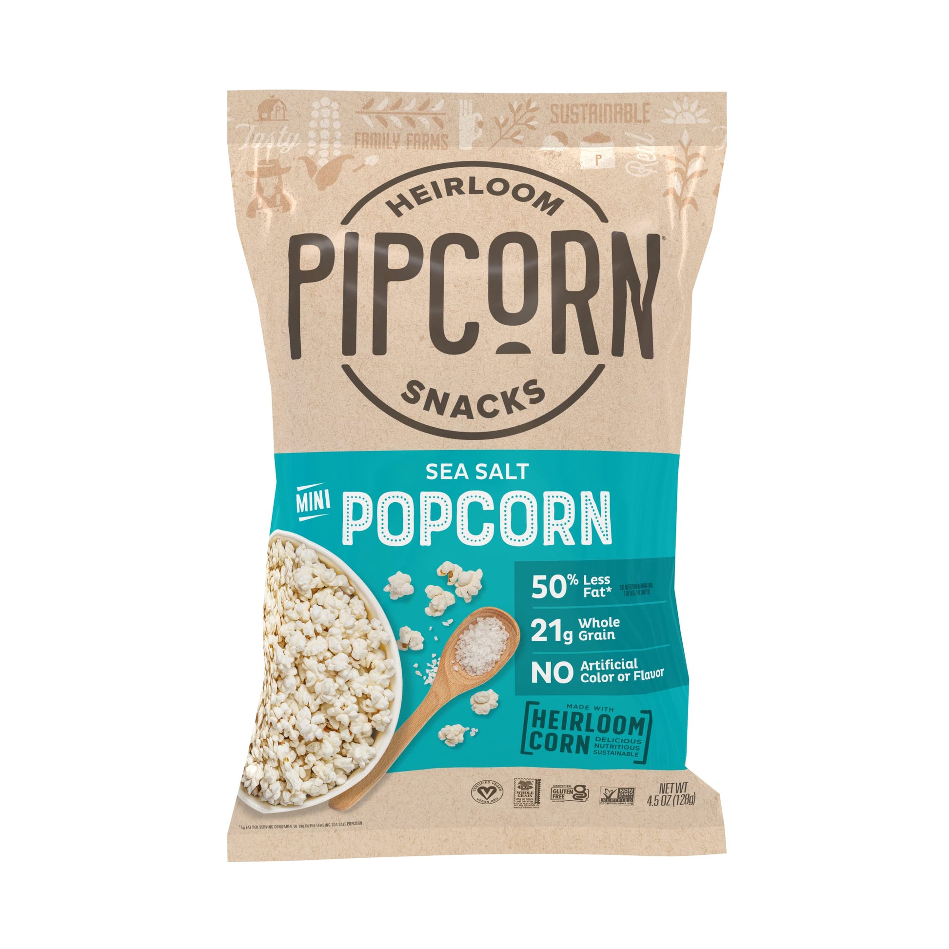 Heirloom Sea Salt Mini Popcorn By Pipcorn - 4.5Oz - Gluten Free Non-Gmo Heirloom Corn Non-Artificial Preservative Free Snacks