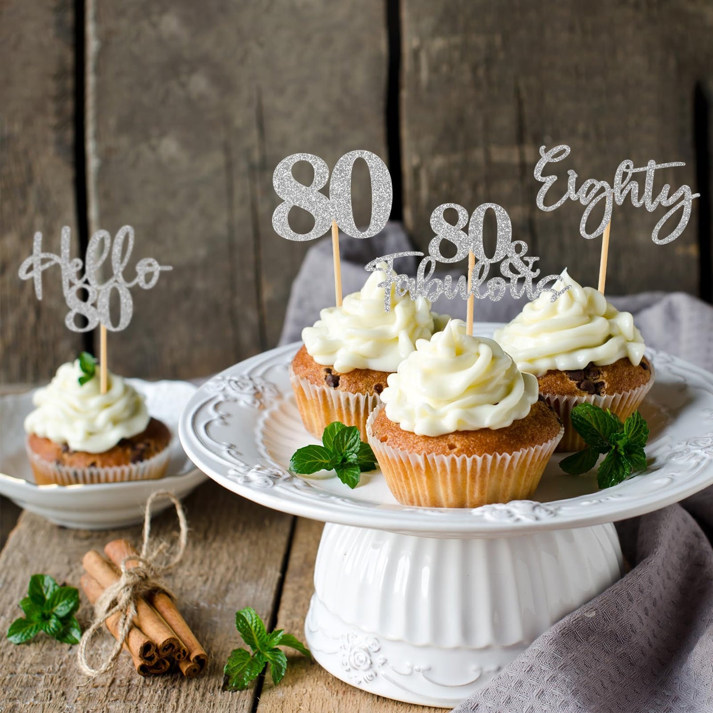 48Pcs 80Th Birthday Cupcake Toppers Glitter Hello 80 Cupcake Topper 80 Fabulous Eighty Cupcake Picks For Happy 80Th Birthday Wed
