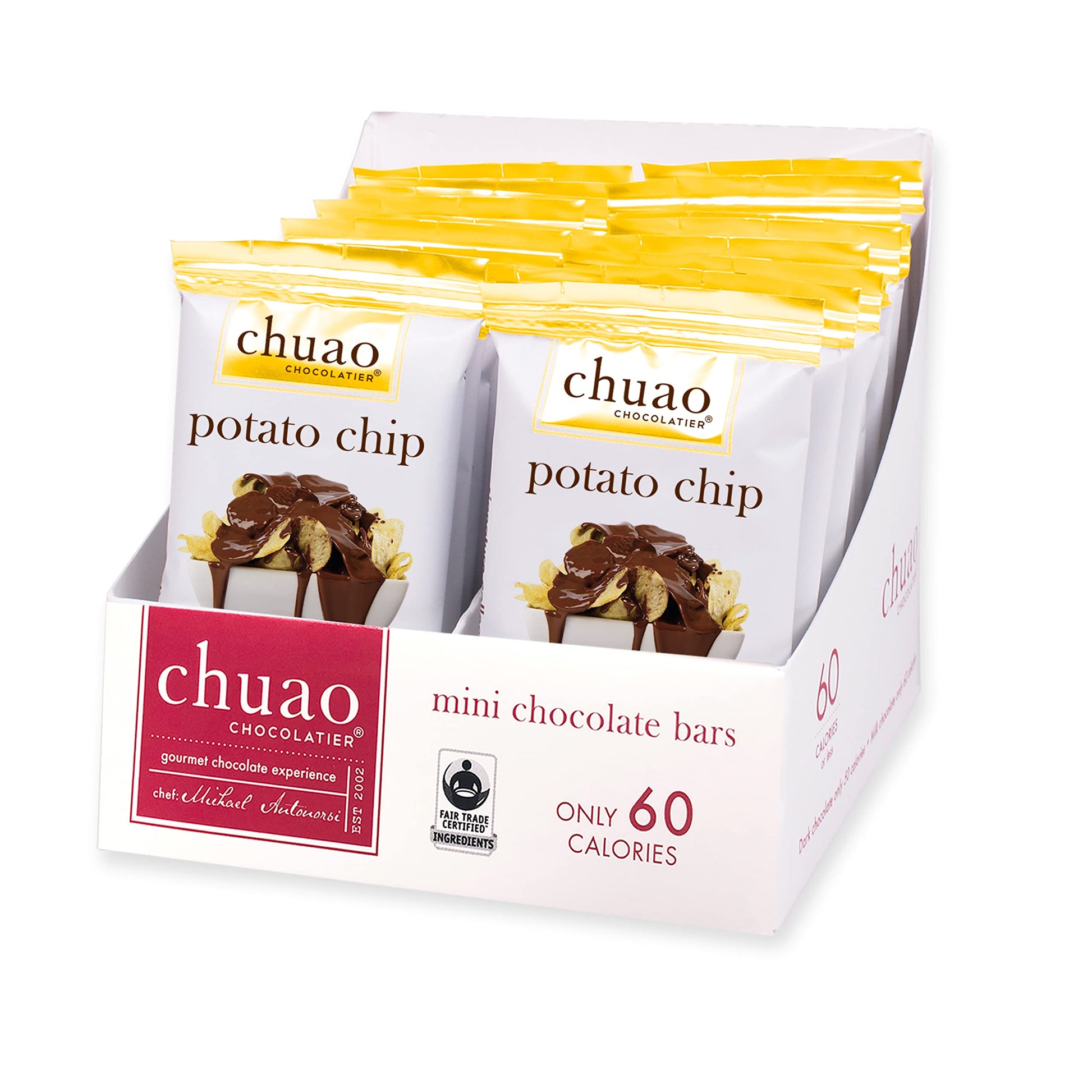 Chuao Chocolatier Potato Chip Milk Chocolate Mini Bars | Gourmet No Preservatives | For Gift Baskets, Christmas, Birthday, Thank You, Care Package | 24 Pack, 0.39 Oz Each